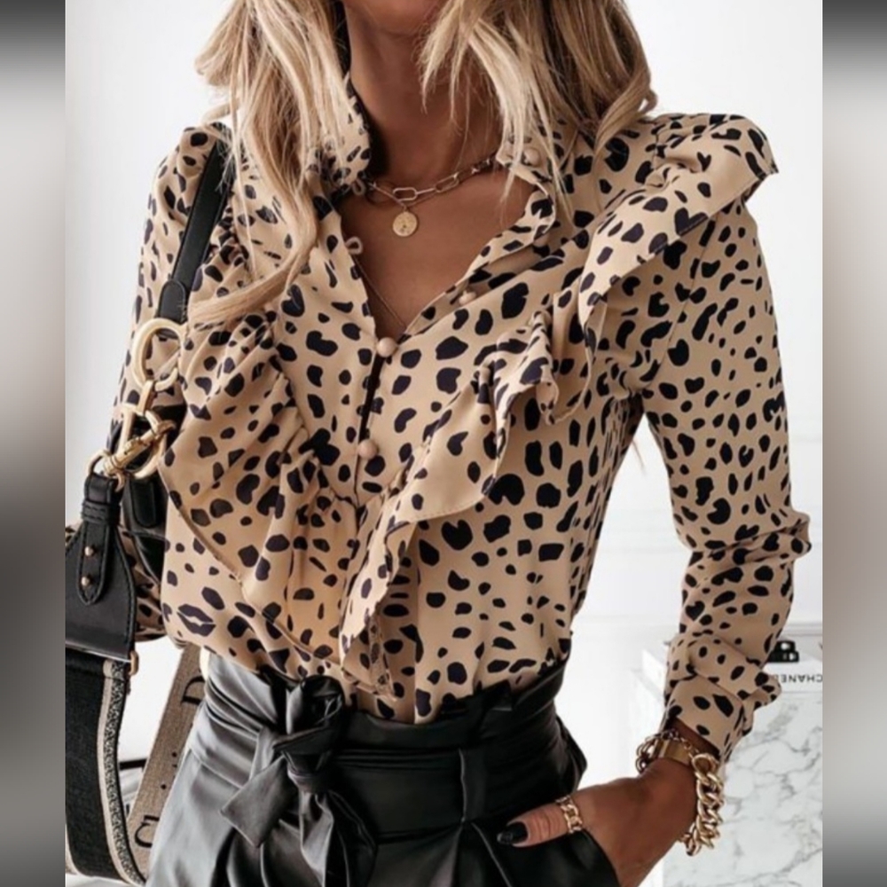 Leopard print ruffle blouse